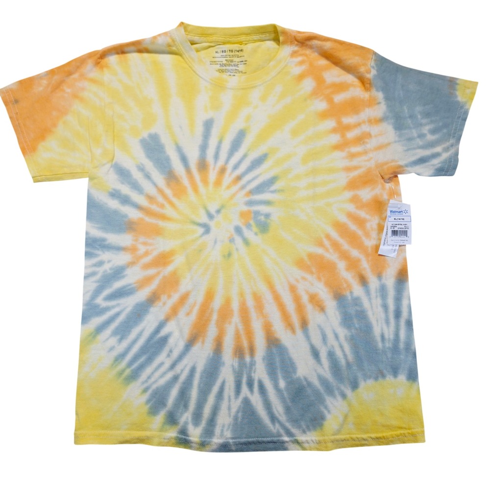 Kids Autumn Spiral Wash Tie Dye T-Shirt Yellow Orange Blue XL 14/16 NWT